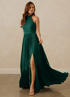 Christian Siriano Bridal for Azazie 1007 Bridesmaid Dresses Emerald A-Line Pleated Stretch Satin Dress image10
