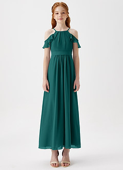 Azazie Chaya Junior Peacock A-Line Off the Shoulder Chiffon Dress image3