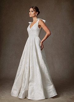 Azazie Korina Bröllopsklänningar Klä av A-Linje i Blommig Jacquard Diamantvit image4