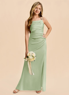 Azazie Nova Junior Dusty Sage A-Line Pleated Stretch Satin Dress image5