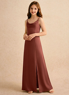 Azazie Shira Girls Formal Flower Girl Dresses Auburn A-Line Pleated Stretch Satin Dress image3