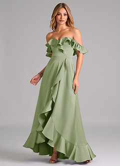 Azazie Lyra Bridesmaid Dresses Dusty Sage A-Line Off the Shoulder Stretch Satin Convertible Dress image1