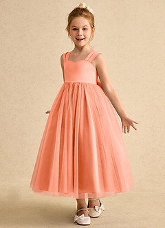 Azazie Chickadee Abiti da Ragazza di Fiori Abito Principessa in Raso Opaco Scollo a Cuore Tramonto image2