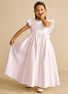 Azazie Piglette Robe Demoiselle D'honneur Fillette Robe Trapèze en Mat Satiné Nœud Rose Pâle image6