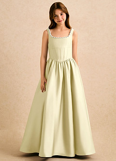 Azazie Enid Girls Formal Flower Girl Dresses Lemon Sorbet A-Line Beaded Stretch Satin Dress image5