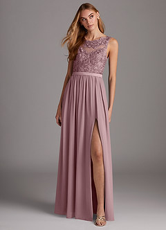 Azazie Elly Bridesmaid Dresses Dusty Rose A-Line Lace Scoop Neck Chiffon Dress image3