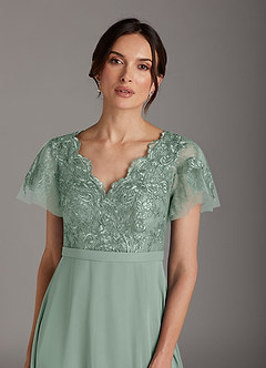 Azazie Singer Final Sale Agave A-Line V-Neck Lace Chiffon Dress image6