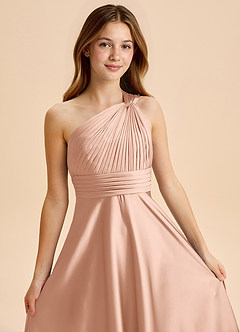 Azazie Charlize Junior Robe Trapèze en Satin extensible Plissée Or Rose image6