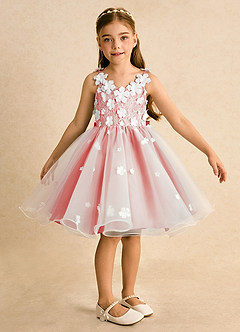 Azazie Junebug vestidos de niña de las flores Vestido de Marfil Coral de Tul de Princesa con Encaje image6