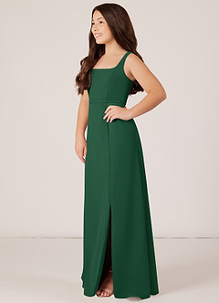 Azazie Renee Junior Dark Green A-Line Side Slit Chiffon Dress image3
