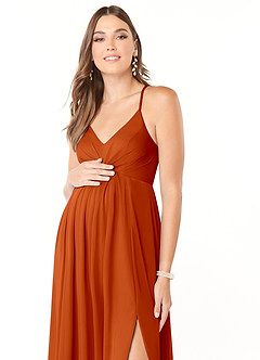 Azazie Annabelle Brautjungfernkleider für Schwangere A-Linie V-Hals Gefaltet Gittergewebe Bodenlänge Kleid image6