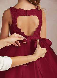 Azazie Calla Flower Girl Dresses Burgundy Ball-Gown Lace Tulle Dress image5