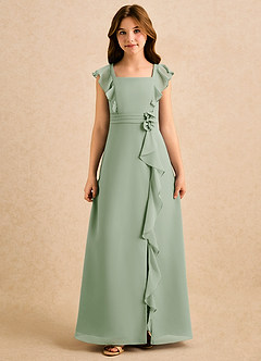 Azazie Soso Jurken voor bloemenmeisjes A-Lijn Jurk van Chiffon Geplooid Stoffige Salie image3