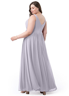 Azazie Keyla Robes de demoiselle d'honneur Robe Trapèze en Mousseline de soie Col V plissé Brume image38
