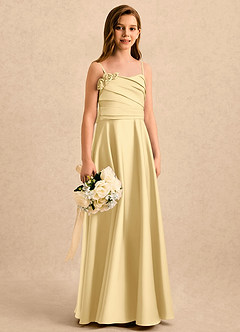 Azazie Gracie Girls Formal Flower Girl Dresses Butter A-Line Sweetheart Neckline Stretch Satin Dress image3