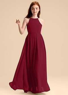 Azazie Arianthe Junior Abito A-Line in Chiffon Plissettato Borgogna image6