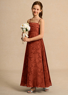 Azazie Pebbles Junior Formal Jurken voor bloemenmeisjes A-Lijn Jurk van Bloemen Burn-out Geplooid Kastanjebruin image5