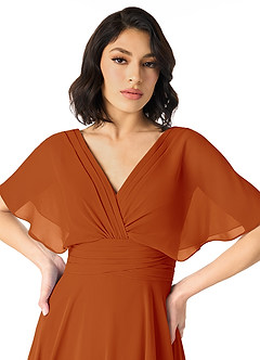 Azazie Pamela Bridesmaid Dresses Paprika A-Line V-Neck Pleated Chiffon Dress image4