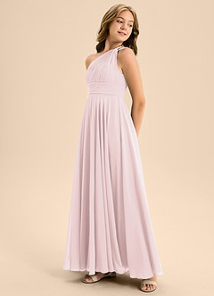 Azazie Charlize Junior Blushing Pink A-Line Pleated Chiffon Dress image4