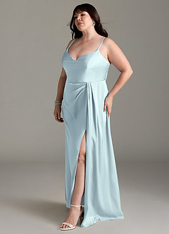 Azazie Brielle Bridesmaid Dresses Mist A-Line Cowl Spaghetti Straps Stretch Satin Dress image10