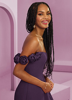 Barbie ♥ Azazie Abiti da Damigella Abito Convertibile A-Line in Chiffon a Spalla Scoperta Prugna image10