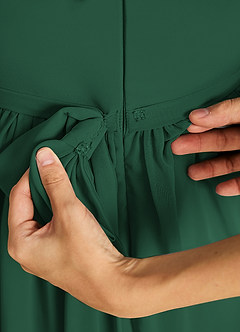 Azazie Joss Abiti da Ragazza di Fiori Abito A-Line in Chiffon Con Maniche Verde Scuro image4