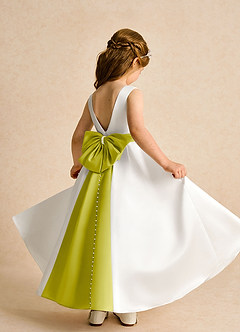 Azazie Cherry Flower Girl Dresses Ivory Lemongrass Ball-Gown Pleated Matte Satin Dress image4