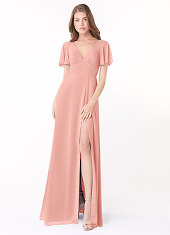 Azazie Kimber Bridesmaid Dresses Rosette A-Line Flounce Sleeve Chiffon Dress image1