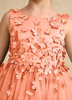 Azazie Lana Blumenmädchenkleider A-Linie ärmellos Matte Satin Kleid Sonnenuntergang image6
