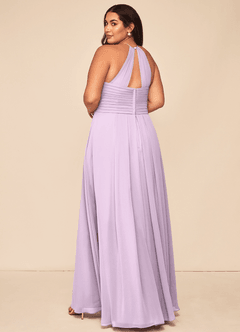 Azazie Ginger Abiti da Damigella Abito A-Line in Chiffon con Scollo Halter a Pieghe Lilla Glassato image11