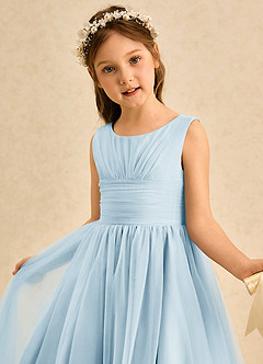 Azazie Macaron Flower Girl Dresses Sky Blue A-Line Pleated Tulle Dress image5