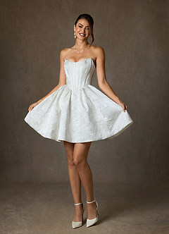 Azazie Demetrius Wedding Dresses Diamond White A-Line Strapless Floral Jacquard Dress image5