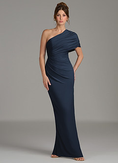Azazie Essence Bridesmaid Dresses Dark Navy Sheath One Shoulder Premium Stretch Jersey Dress image4