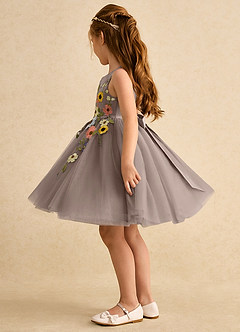 Azazie Prima Flower Girl Dresses Taupe A-Line Bow Tulle Dress image4