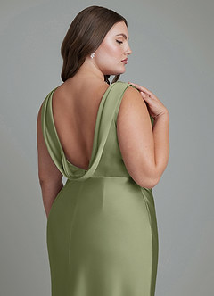 Azazie Kieryn Bridesmaid Dresses Garden Sage Mermaid Pleated Stretch Satin Dress image14