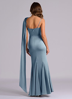 Azazie Inara Bridesmaid Dresses Dusty Blue Mermaid Pleated Stretch Satin Dress image2