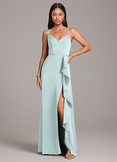 Azazie Naeem Robes de demoiselle d'honneur Robe Trapèze en Satin extensible Verre De Mer image4