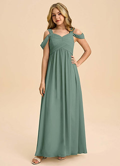 Azazie Lianne Junior Eucalyptus A-Line Off the Shoulder Chiffon Dress image3