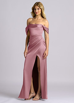 Azazie Auden Bridesmaid Dresses Vintage Mauve Sheath Off the Shoulder Stretch Satin Convertible Dress image4