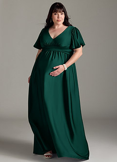 Azazie Verna Gravid brudtärna klänningar Klänning A-Line Ruched Golvlängd Stretch Satin image9