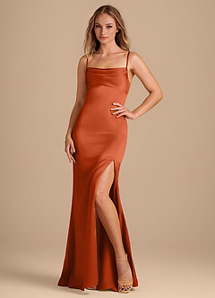 Azazie Camila Bridesmaid Dresses Paprika Sheath Sweetheart Neckline Metallic Satin Dress image3