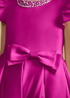 Azazie Pearl Abiti da Ragazza di Fiori Abito Principessa in Raso Opaco Plissettato Fucsia image7