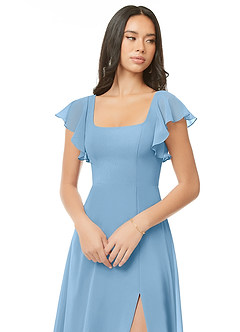 Azazie Bondi Brautjungfernkleider A-Linie Gestreift Chiffon Kleid Stahlblau image4
