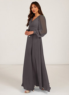 Azazie Sage Bridesmaid Dresses A-Line Long Sleeve Chiffon Floor-Length Dress image3