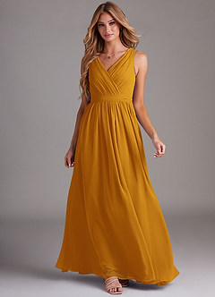 Azazie Kingsley Bridesmaid Dresses Butterscotch A-Line Lace Chiffon Dress image3
