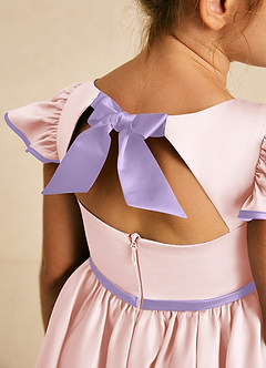 Azazie Sugar Plum Flower Girl Dresses Blushing Pink Lilac A-Line Bow Matte Satin Dress image4