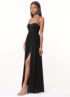 Azazie Marilyssa Bridesmaid Dresses Black A-Line Corset Stretch Chiffon Dress image3