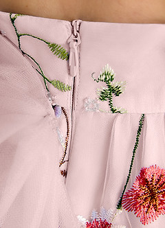 Azazie Peppa Robe Demoiselle D'honneur Fillette Robe Trapèze en Tulle Encolure en Forme de Cœur Rose Pâle image7