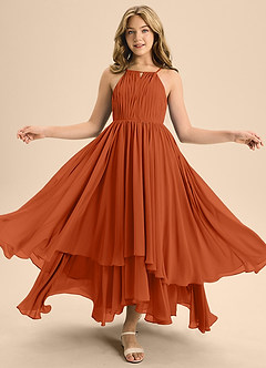 Azazie Elliora Junior A-Linie Plissee Chiffon Kleid Gebranntes Orange image5