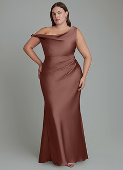 Azazie Emerson Robes de demoiselle d'honneur Robe Sirène en Satin extensible Épaules dénudées Expresso image8